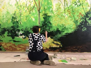 Artist Hannah Brown working on Atrium at the Hellingly Centre Mental Health Unit Photographer Damian Griffiths Courtesy of Hospital Rooms